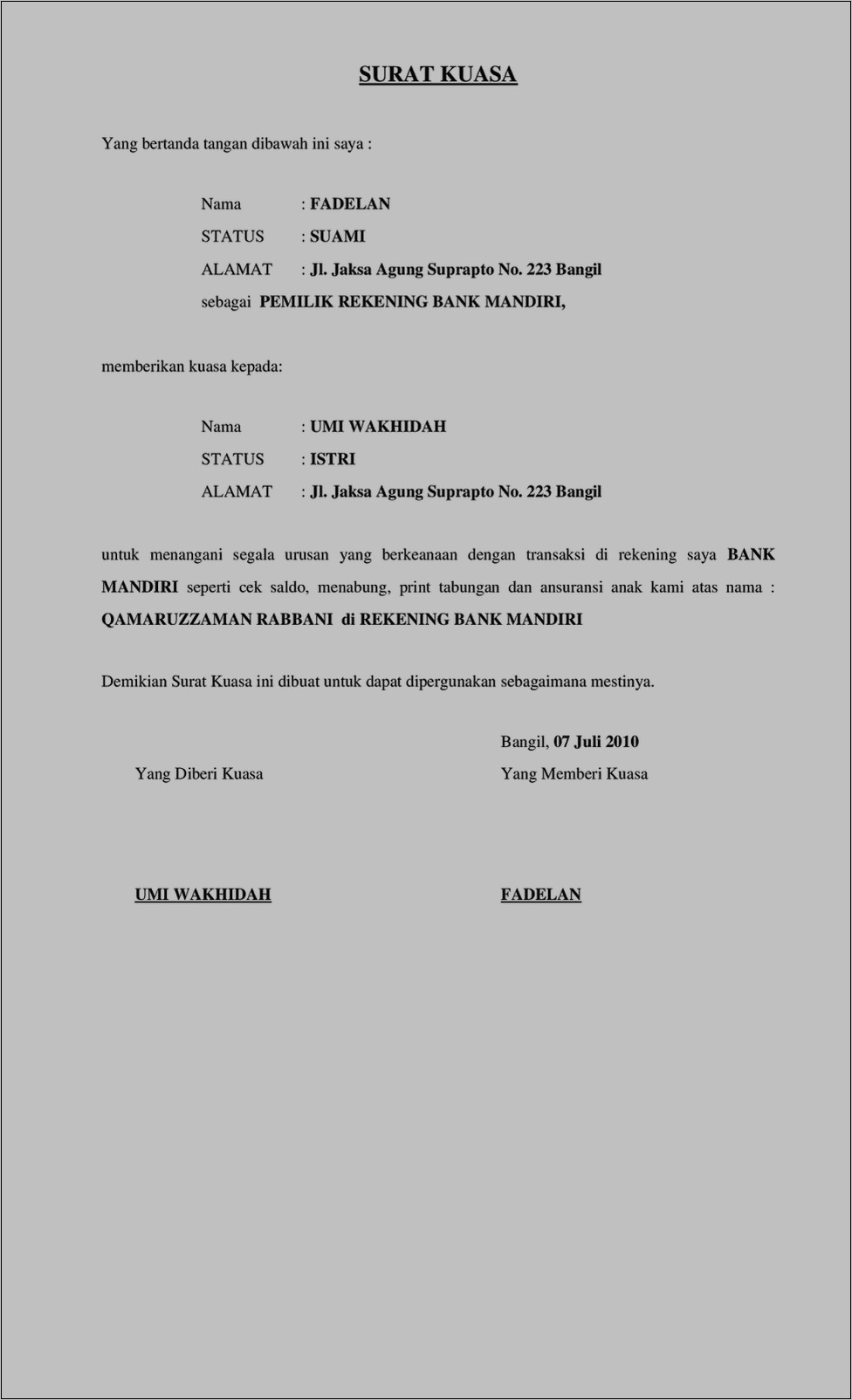 Contoh Surat Permohonan Buka Rekening Lembaga