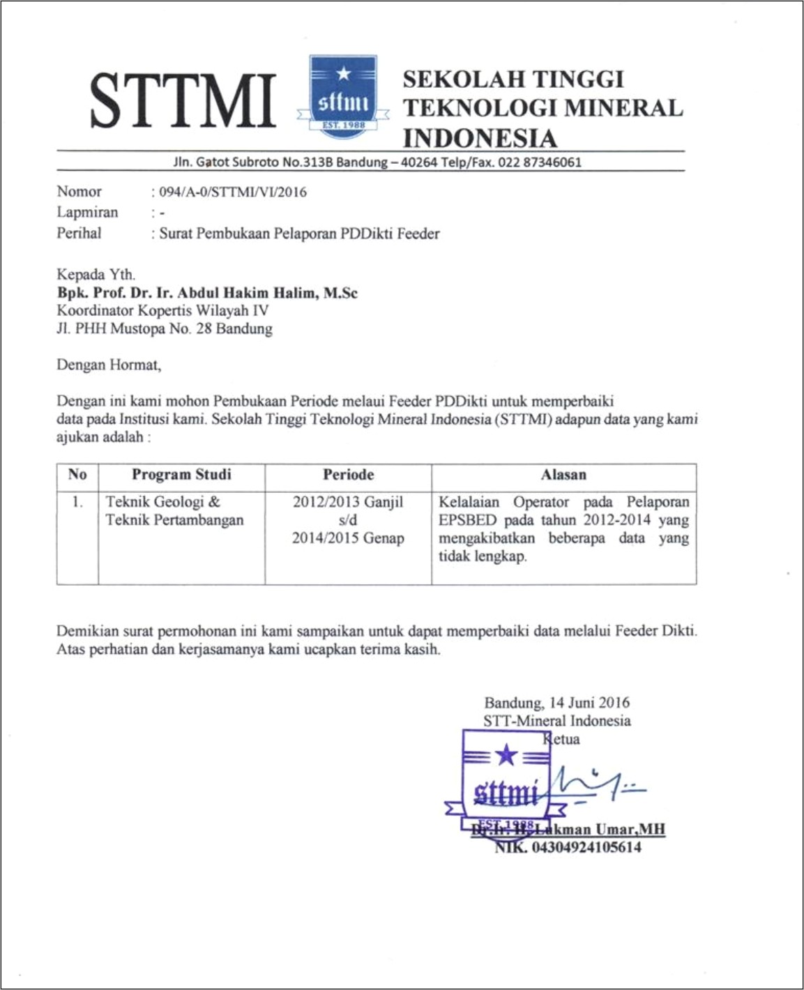Contoh Surat Permohonan Buka Siakas