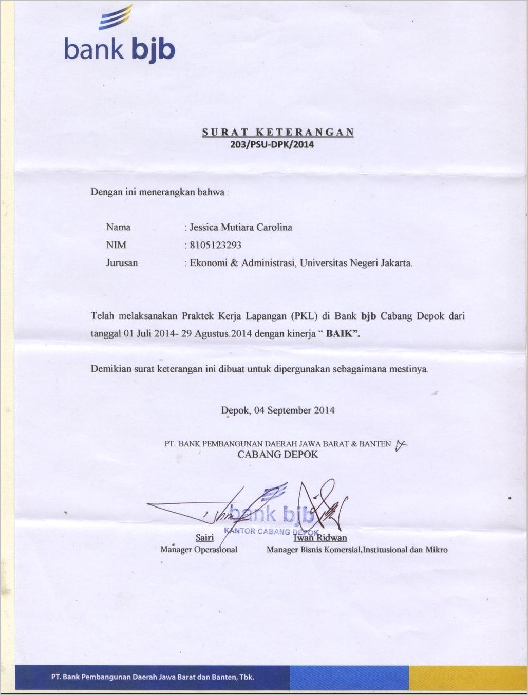 Contoh Surat Permohonan Buku Cek Bank Bjb