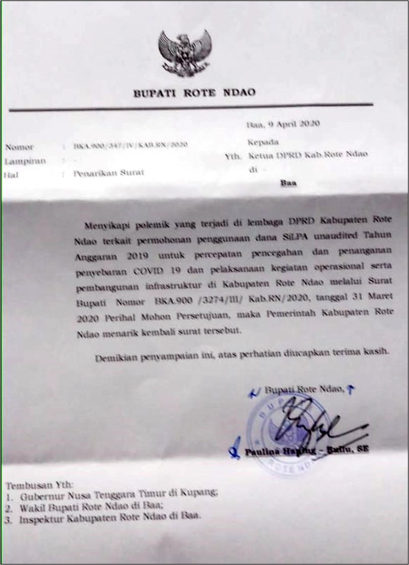 Contoh Surat Permohonan Bupati Kepada Gubernur Nomor Register Perda
