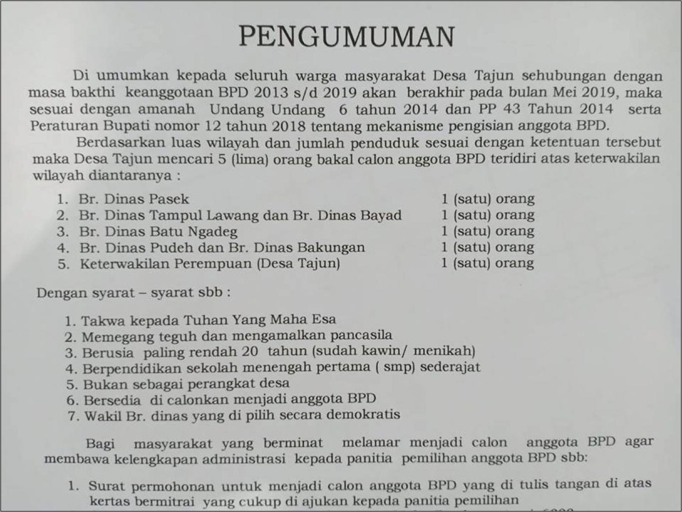 Contoh Surat Permohonan Calon Bpd