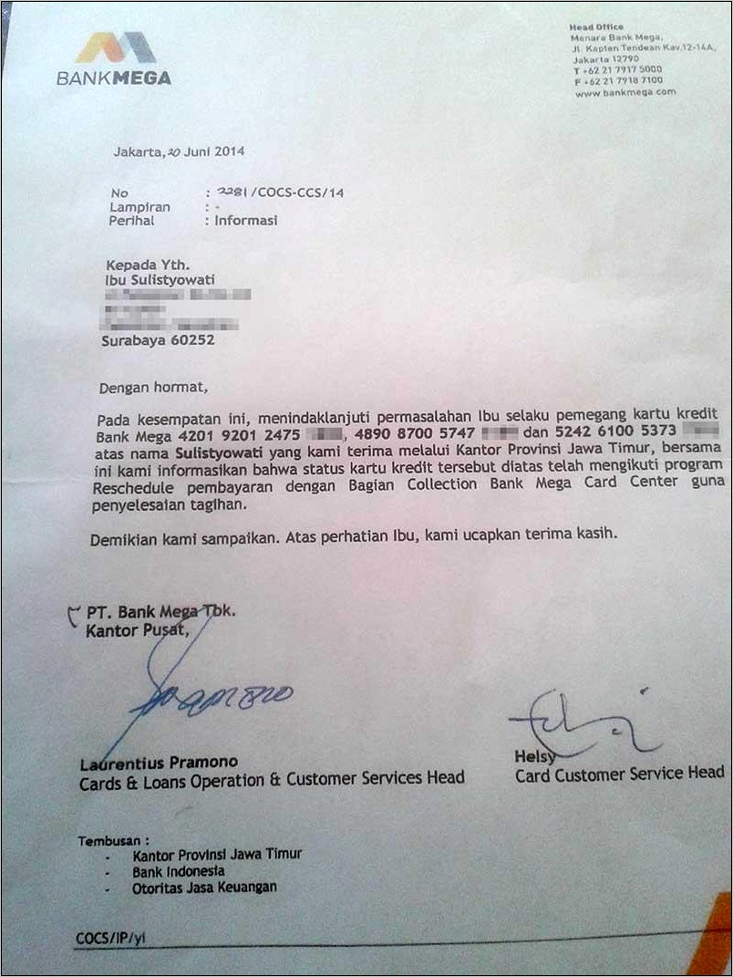 Contoh Surat Permohonan Cicilan Kartu Kredit