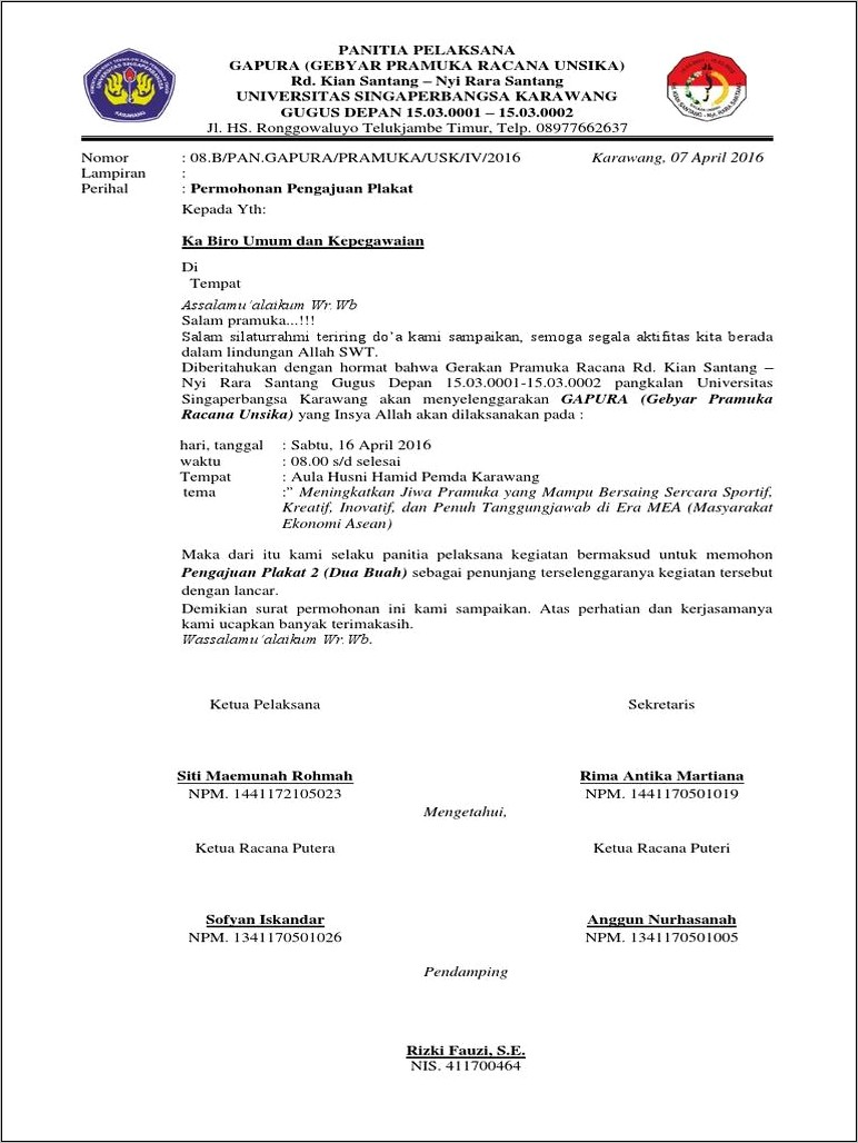 Contoh Surat Permohonan Cinderamata