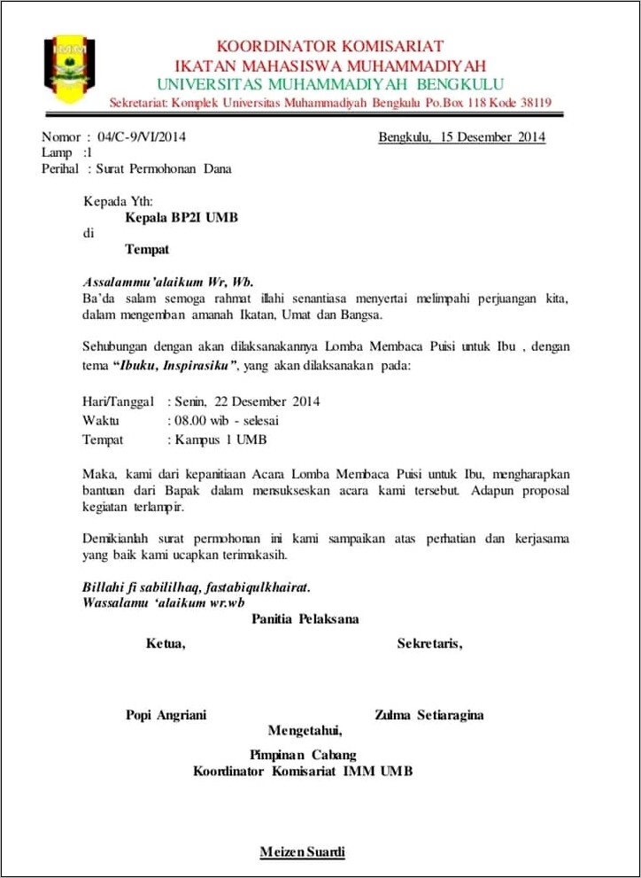Contoh Surat Permohonan Dana Aspirasi