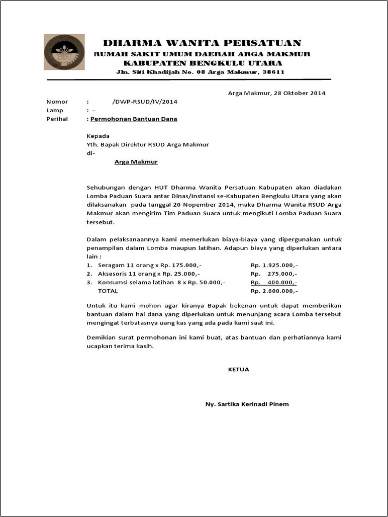 Contoh Surat Permohonan Dana Bela Sungkawa Doc