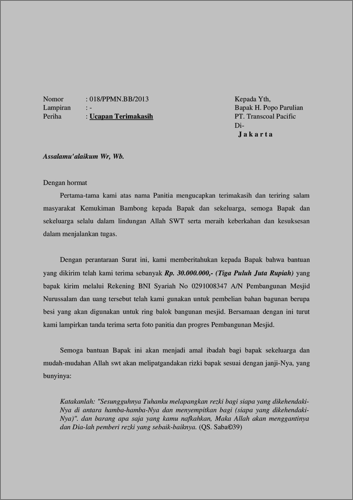 Contoh Surat Permohonan Dana Dalam Bahasa Inggris