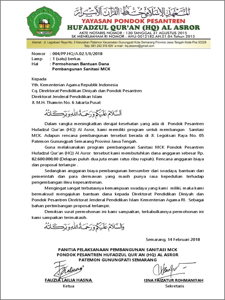 Contoh Surat Permohonan Dana Hibah Provinsiu