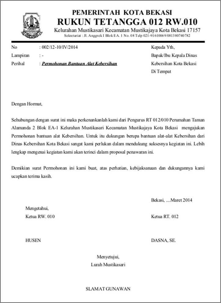 Contoh Surat Permohonan Dana Kegiatan Kepada Kepala Dinas