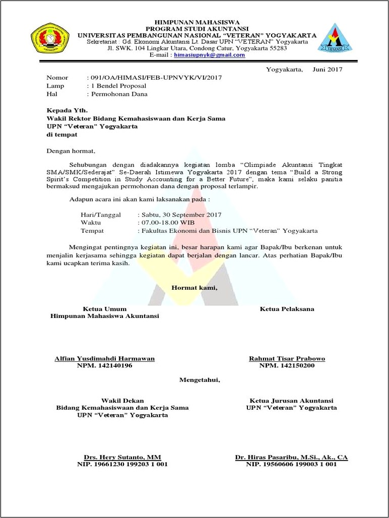 Contoh Surat Permohonan Dana Kevikepan Jogja