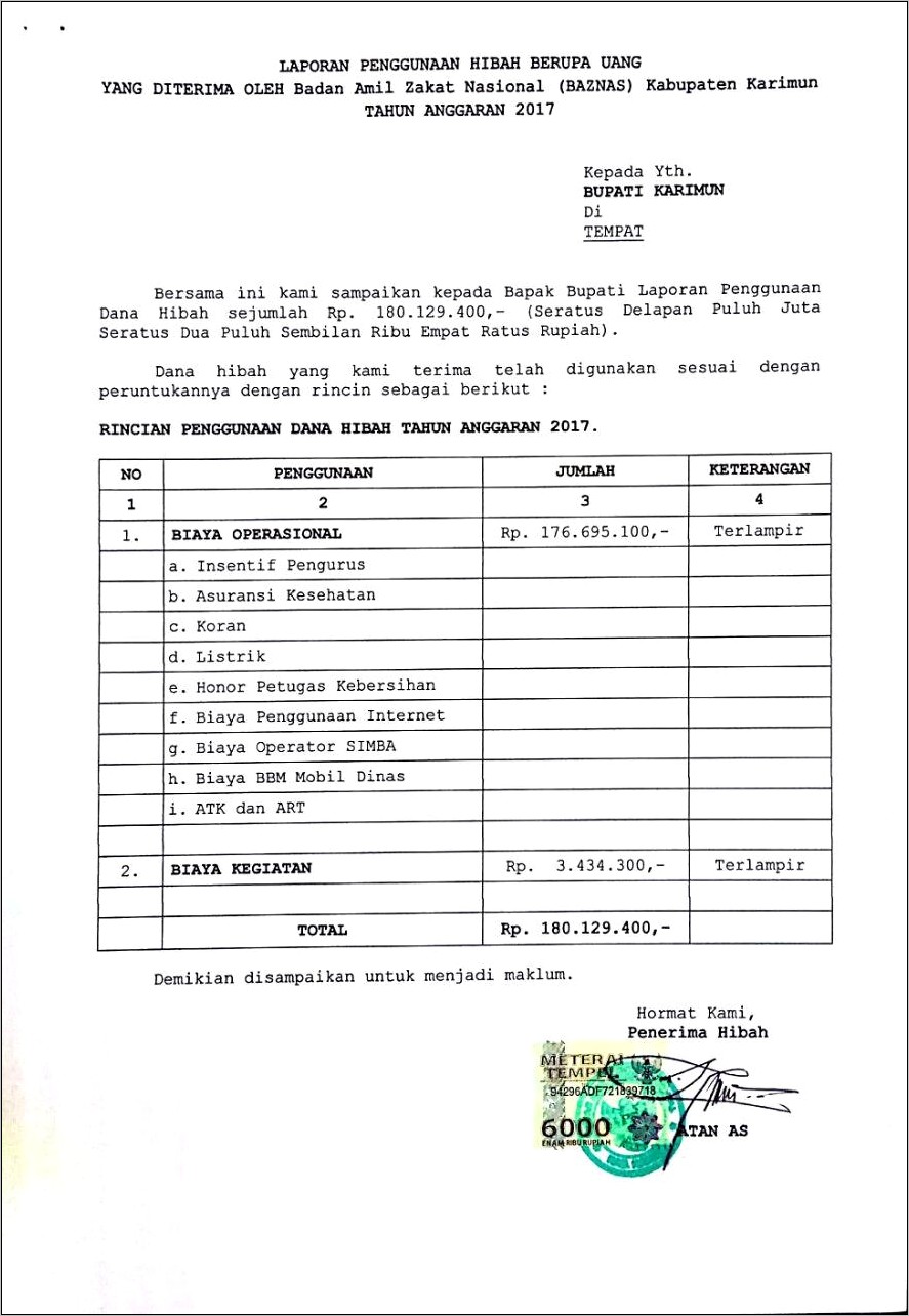 Contoh Surat Permohonan Dana Operasional Kantor