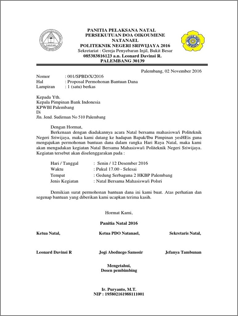Contoh Surat Permohonan Dana Pada Poposal