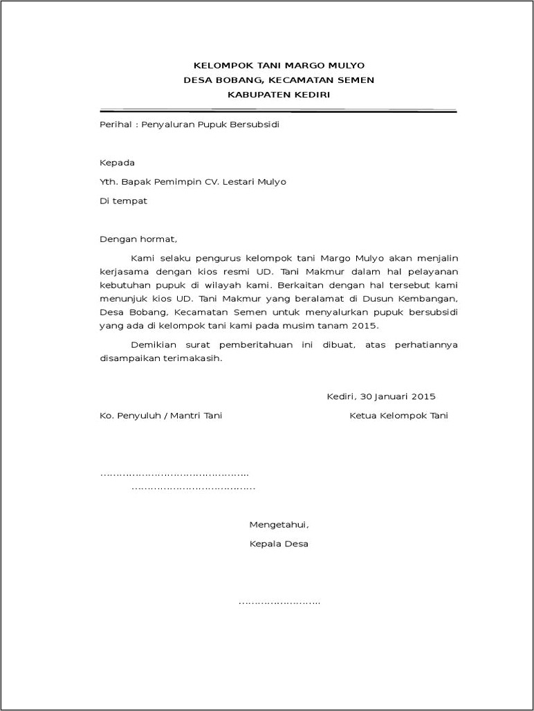 Contoh Surat Permohonan Data Kelompok Tani