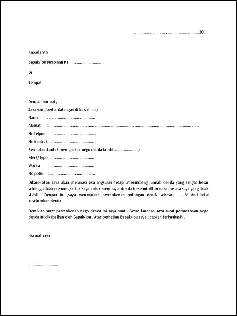 Contoh Surat Permohonan Denda