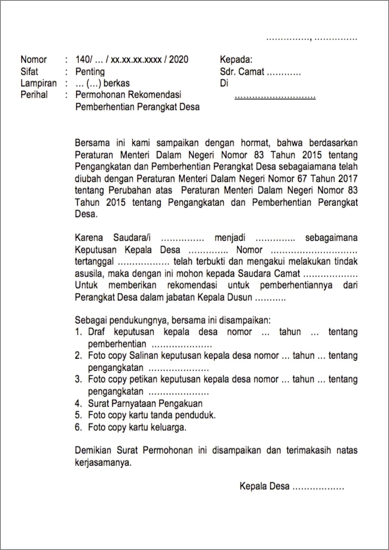 Contoh Surat Permohonan Desa