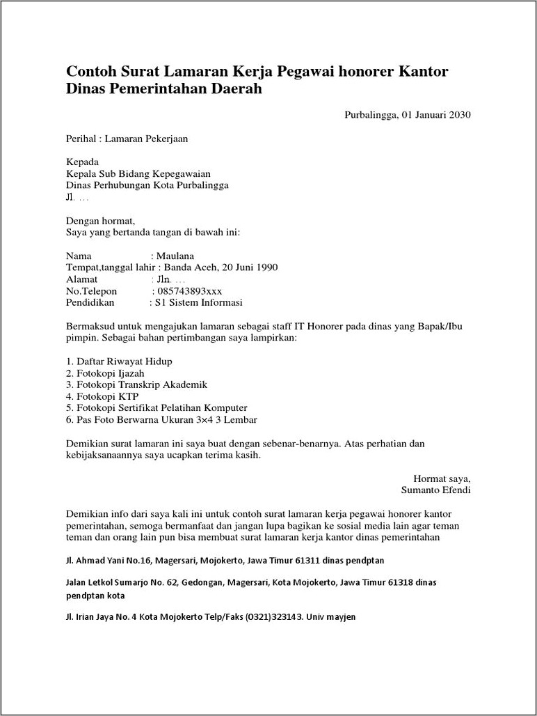 Contoh Surat Permohonan Di Dinas