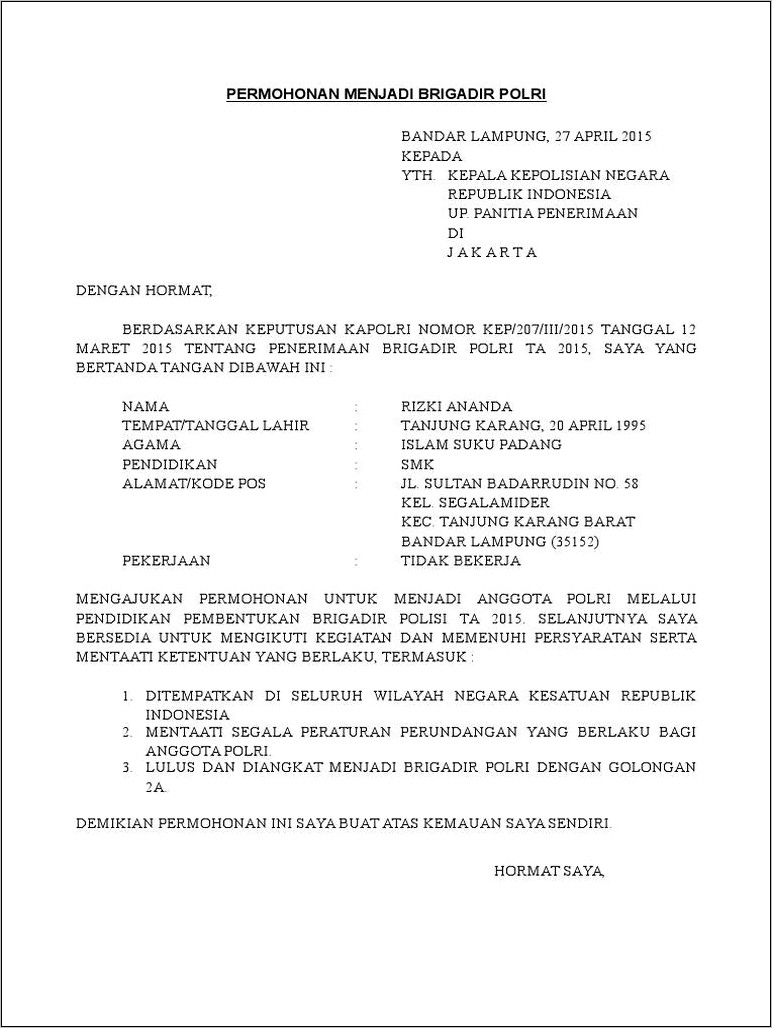 Contoh Surat Permohonan Di Tempatkan