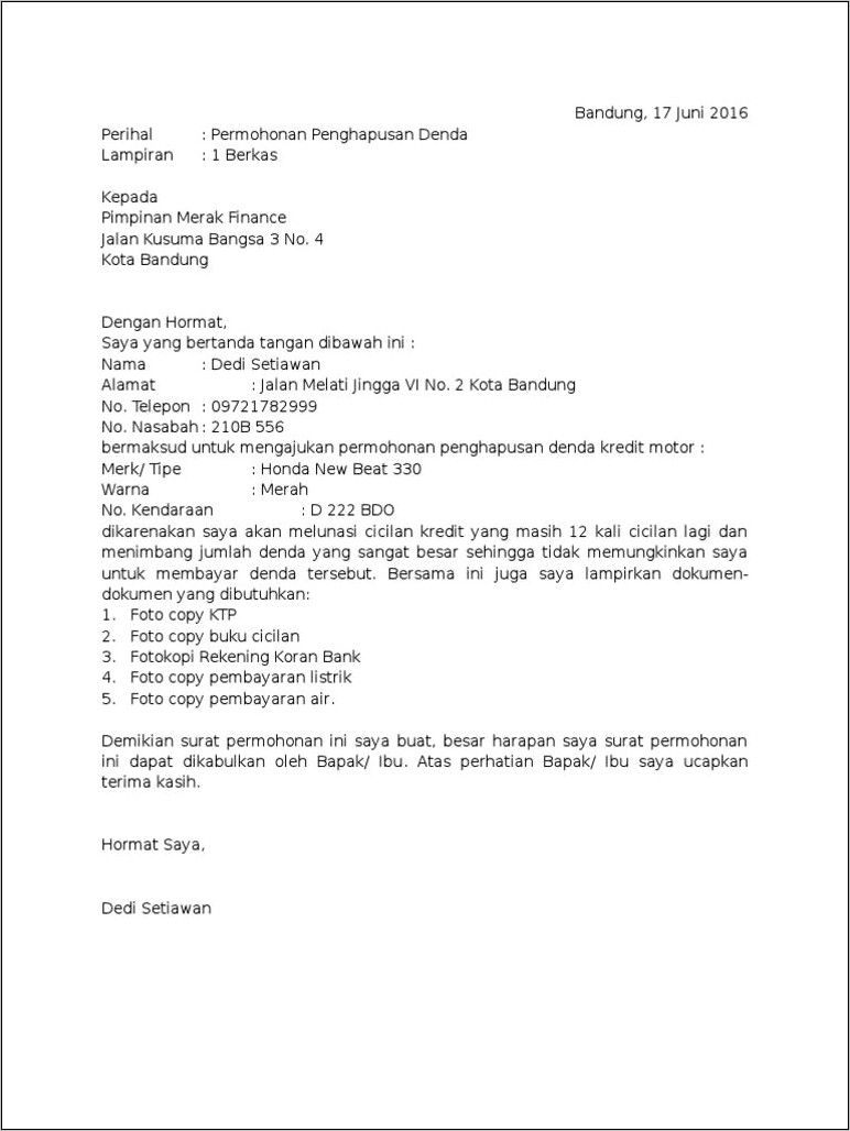 Contoh Surat Permohonan Disc Denda
