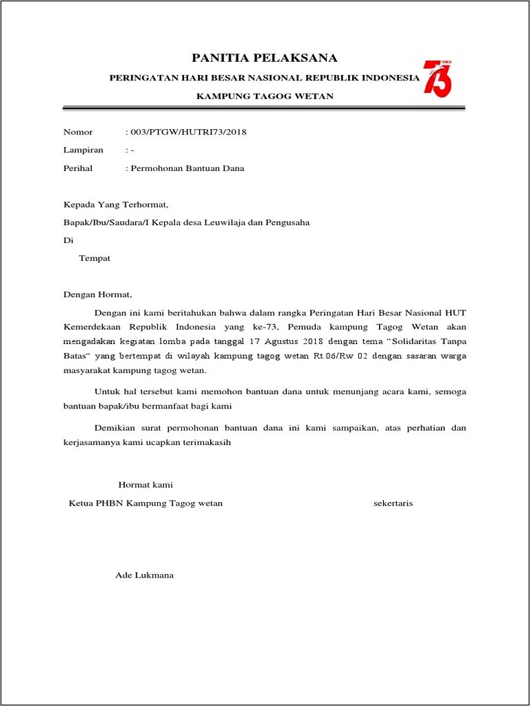 Contoh Surat Permohonan Donasi