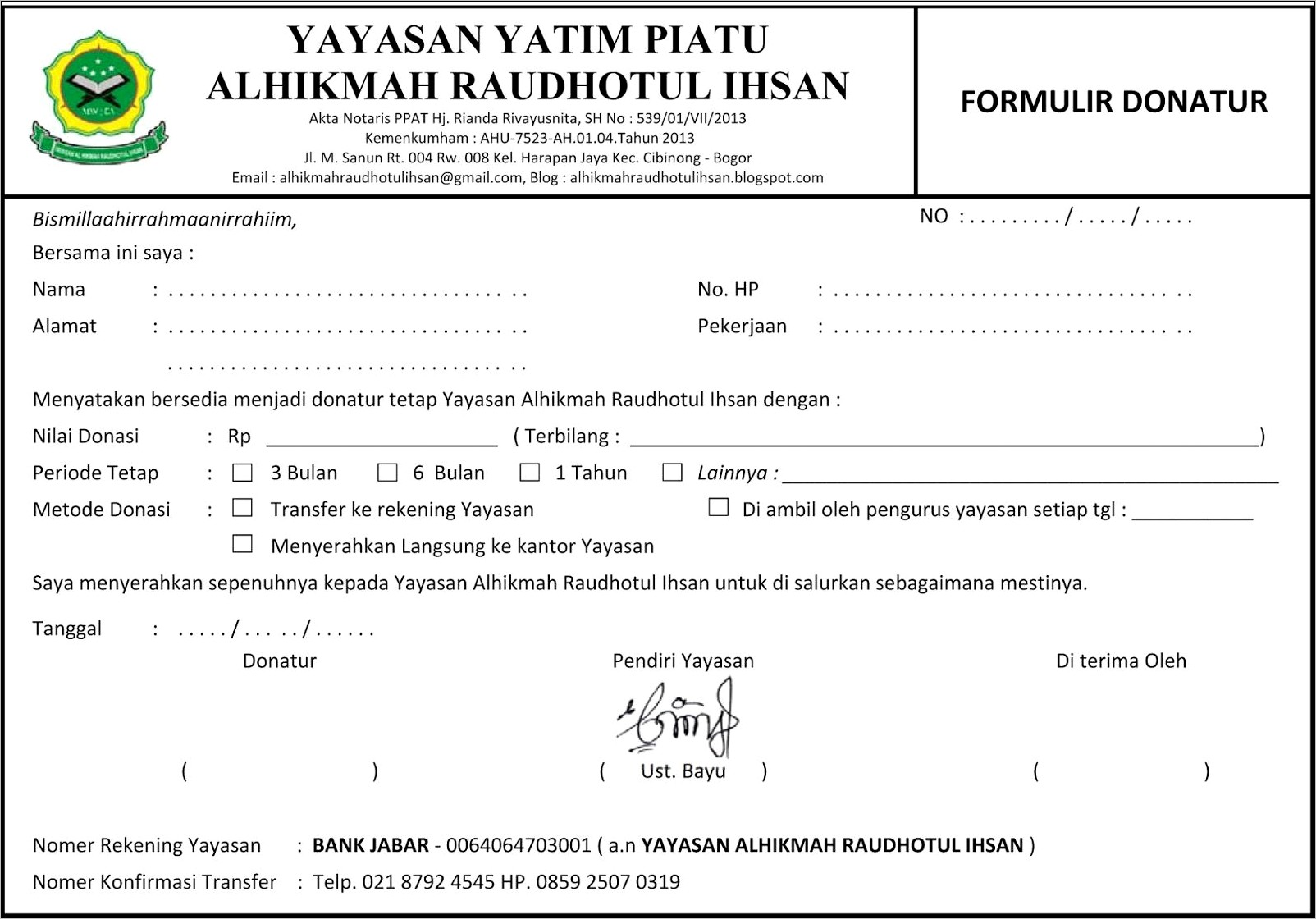 Contoh Surat Permohonan Donatur Alumni Menyertakan Rekening