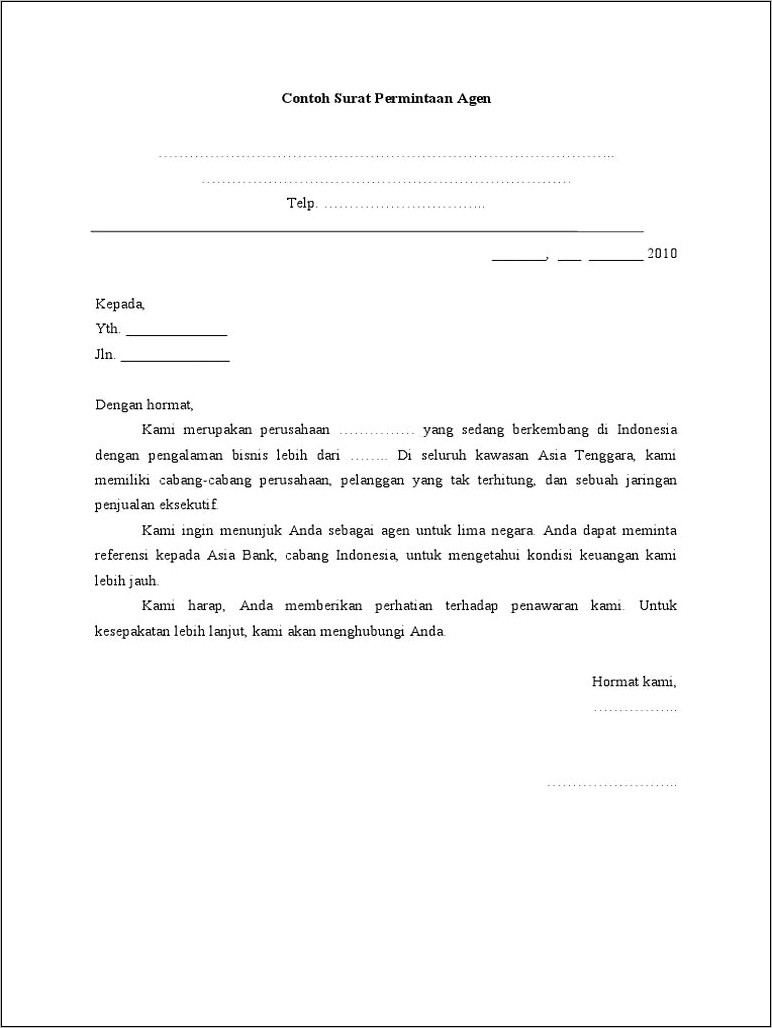Contoh Surat Permohonan Dukungan Keagenan