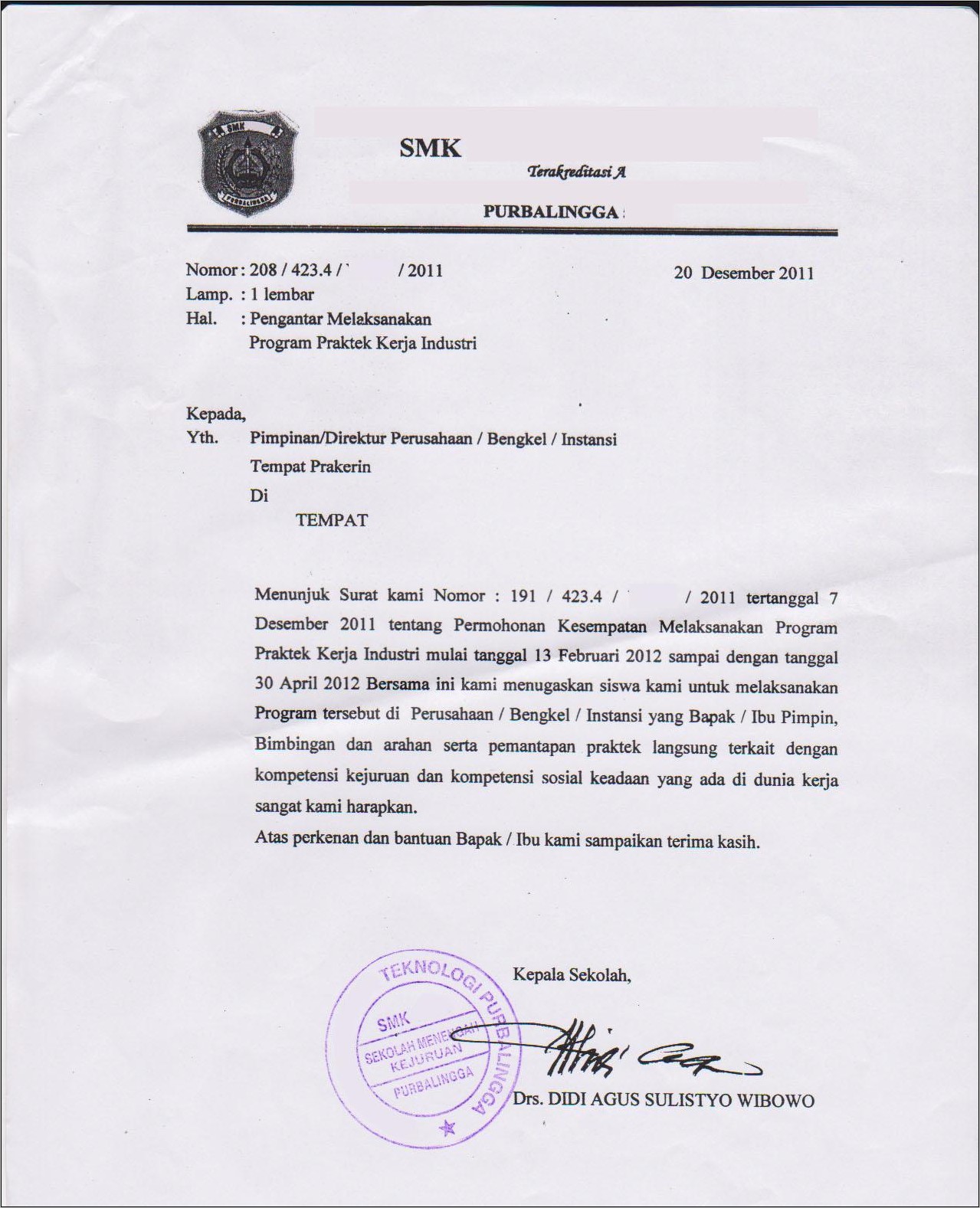 Contoh Surat Permohonan Fingerprint