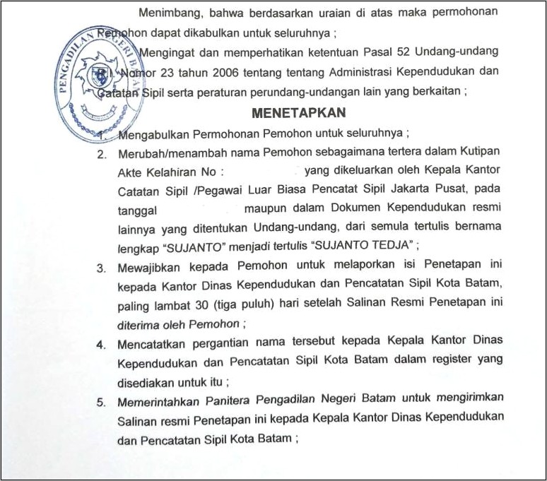 Contoh Surat Permohonan Ganti Nama Anak Ke Pengadilan