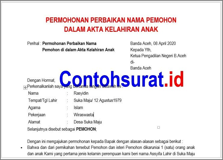 Contoh Surat Permohonan Ganti Nama Di Pengadilan Agama