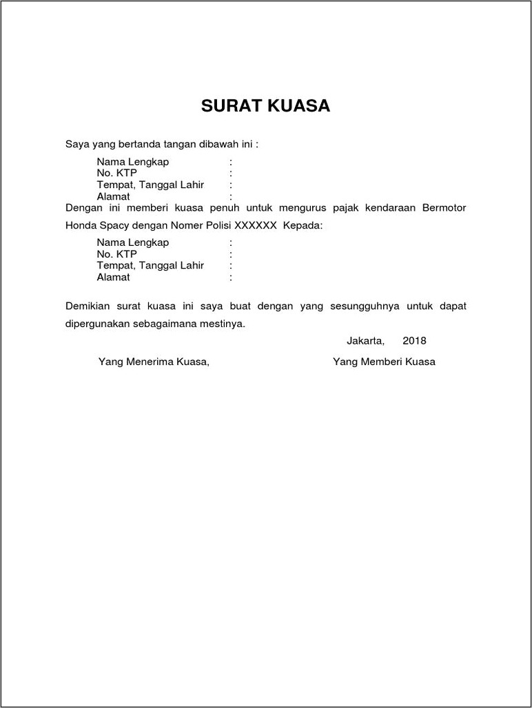 Contoh Surat Permohonan Ganti Nomor Polisi