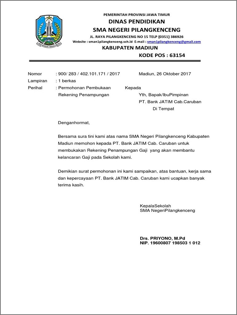 Contoh Surat Permohonan Giro Sekolah Ke Bpkad