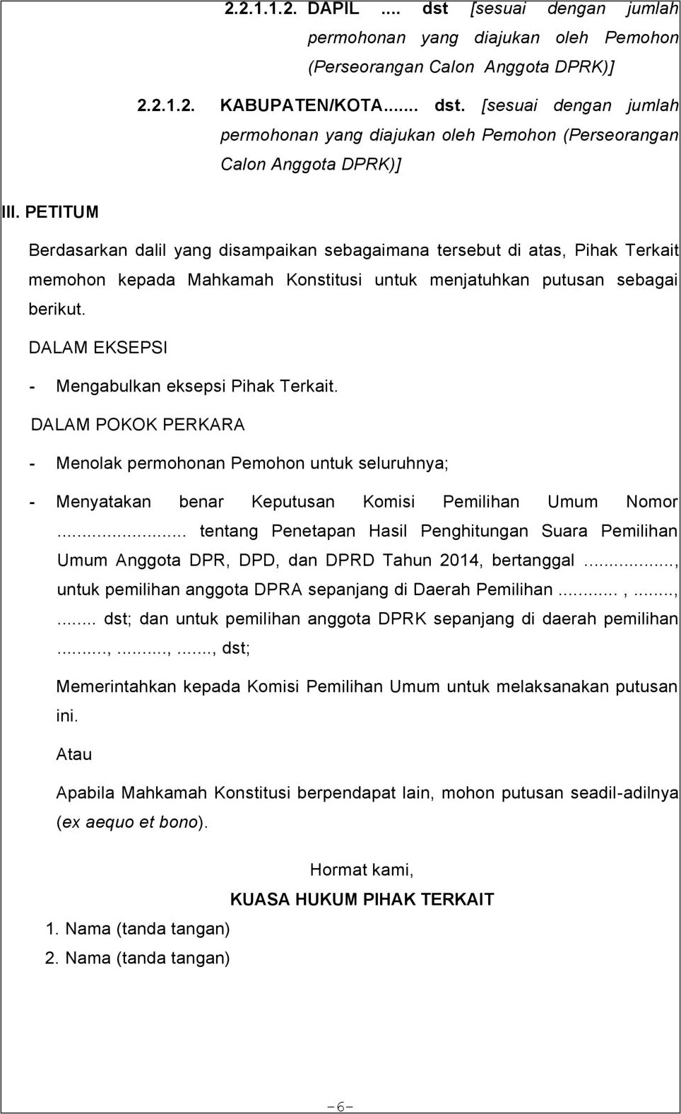 Contoh Surat Permohonan Gugatan Ke Mk