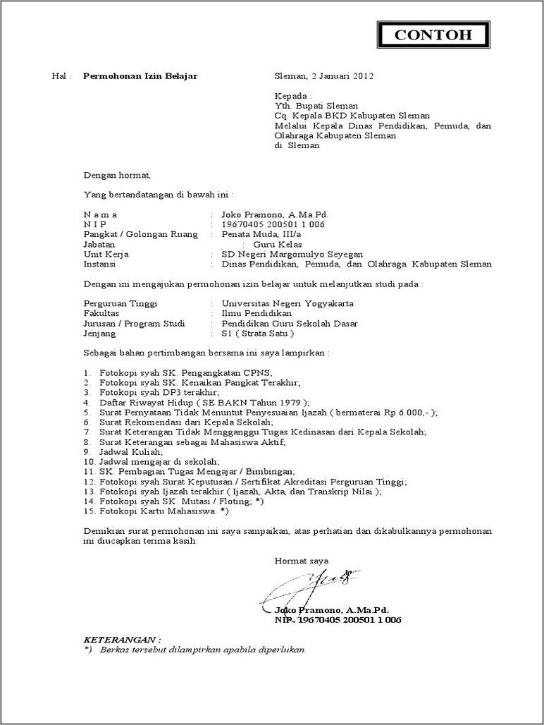 Contoh Surat Permohonan Guru Ke Dinas Pendidikan Word