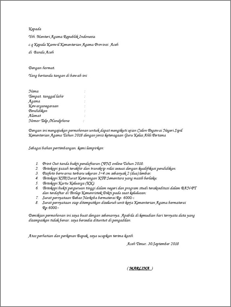 Contoh Surat Permohonan Guru Ke Kemenag