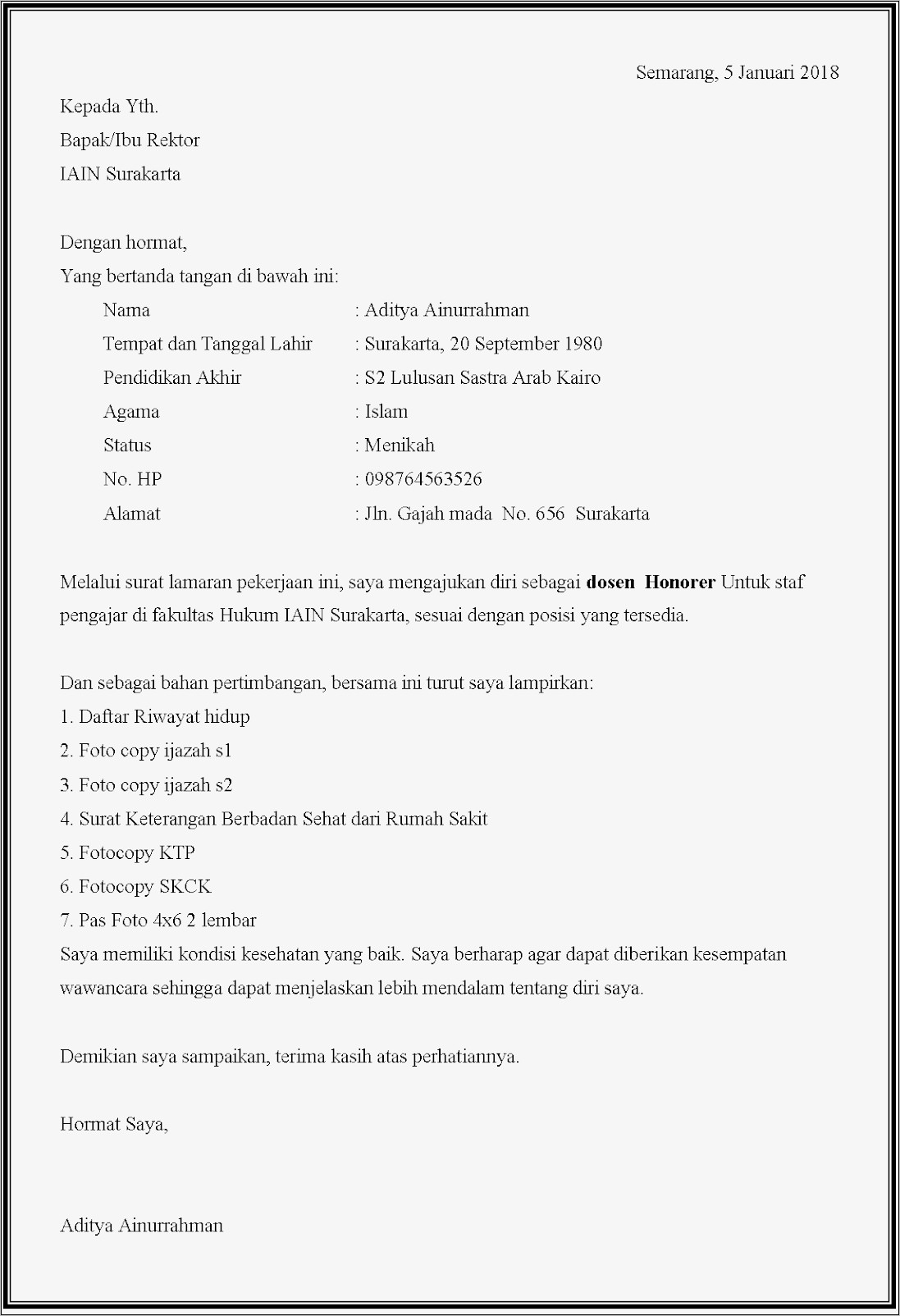 Contoh Surat Permohonan Honorer