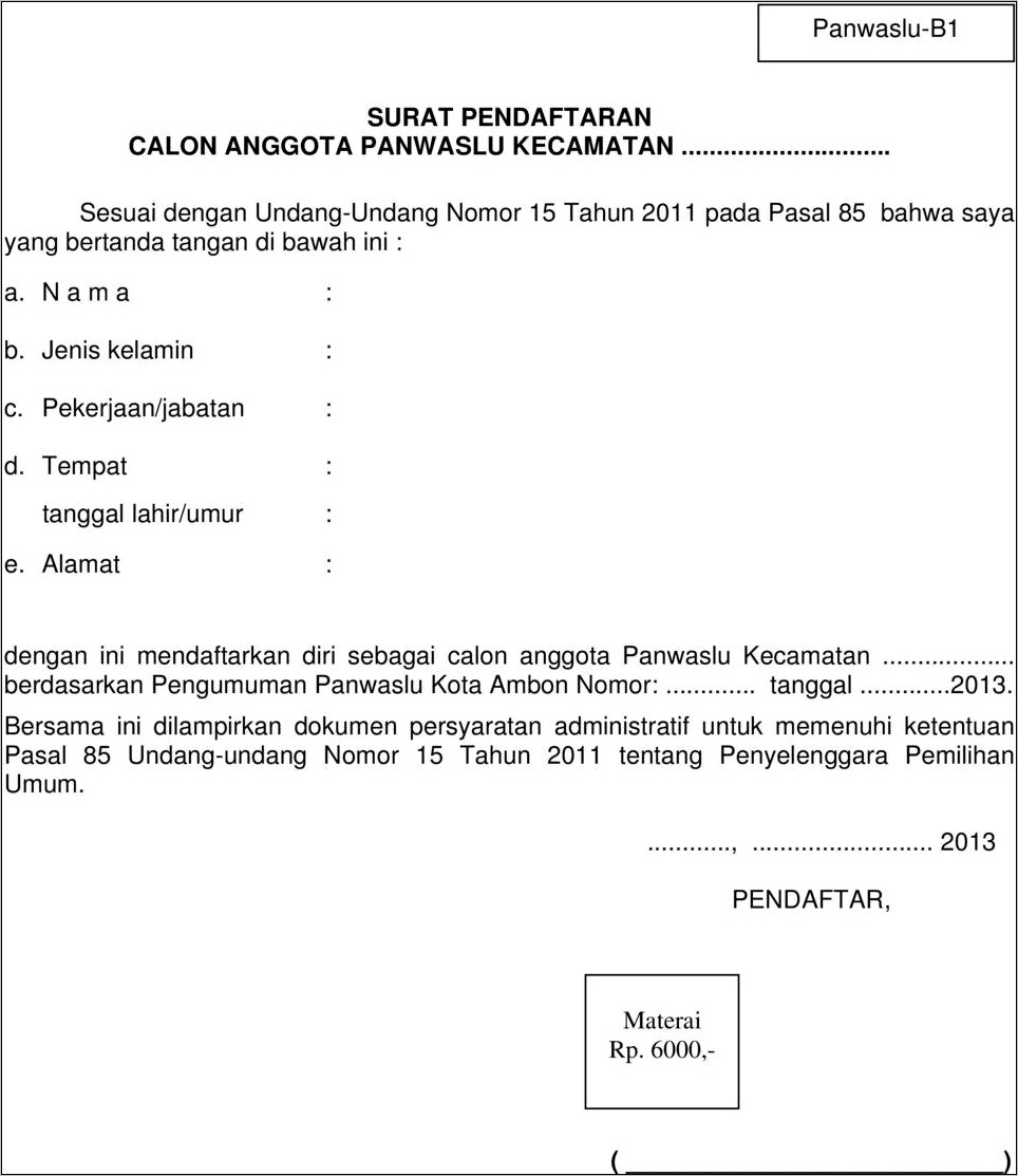 Contoh Surat Permohonan Ijin Keperusahaan Untuk Mengikuti Menjadi Anggota Kpps