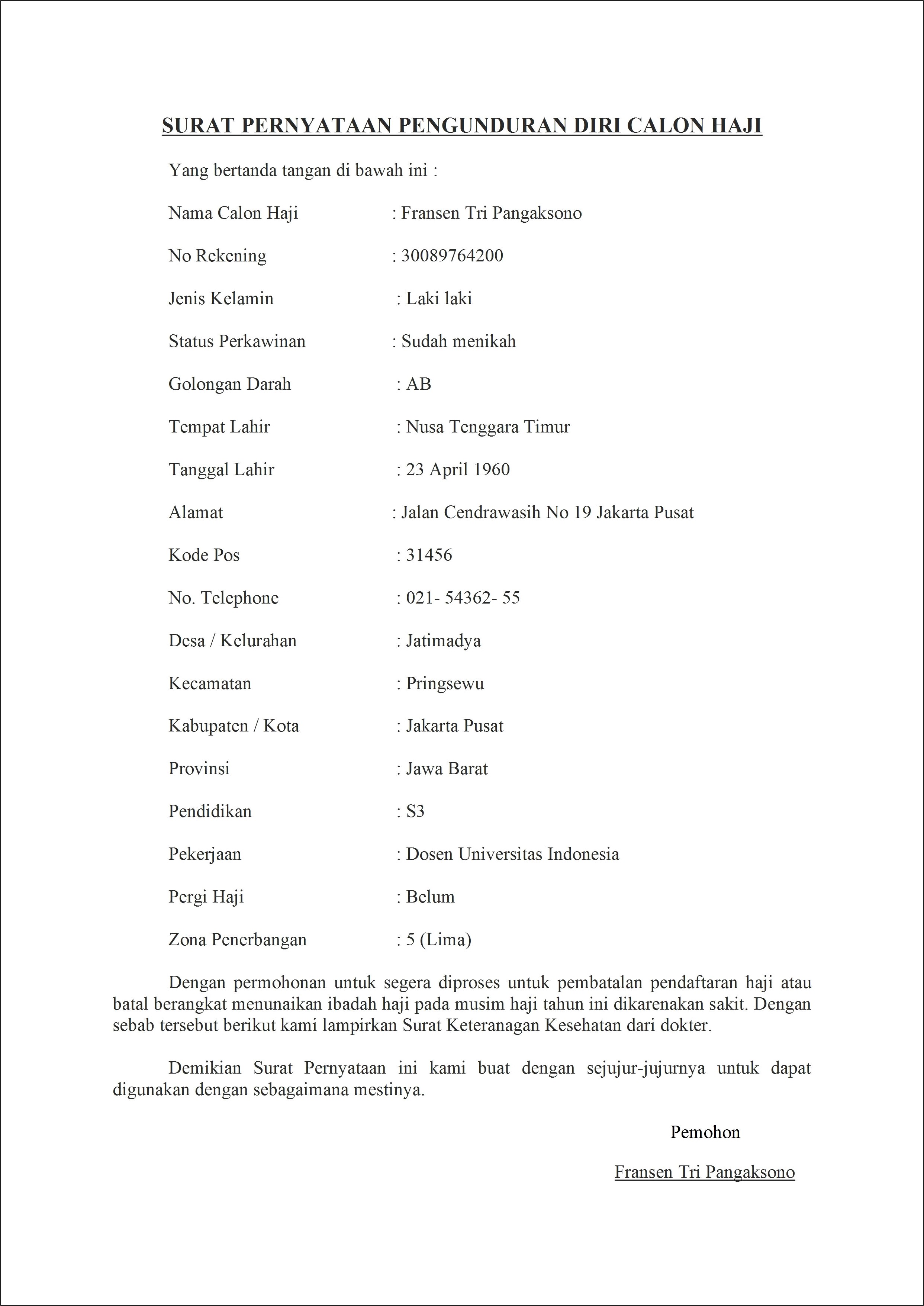 Contoh Surat Permohonan Ijin Pergi Haji