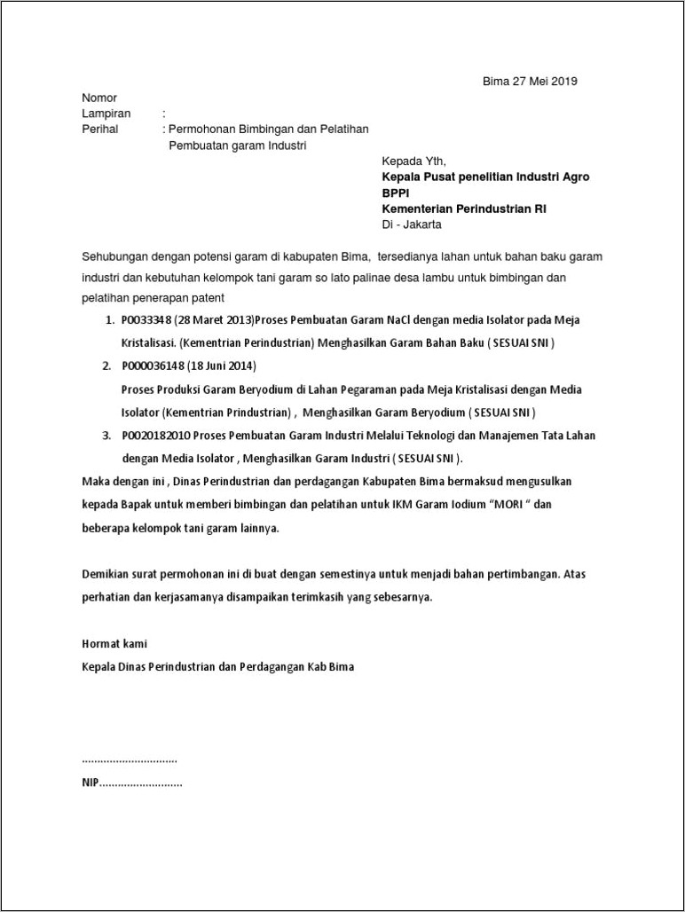 Contoh Surat Permohonan Import Ke Perindustrian