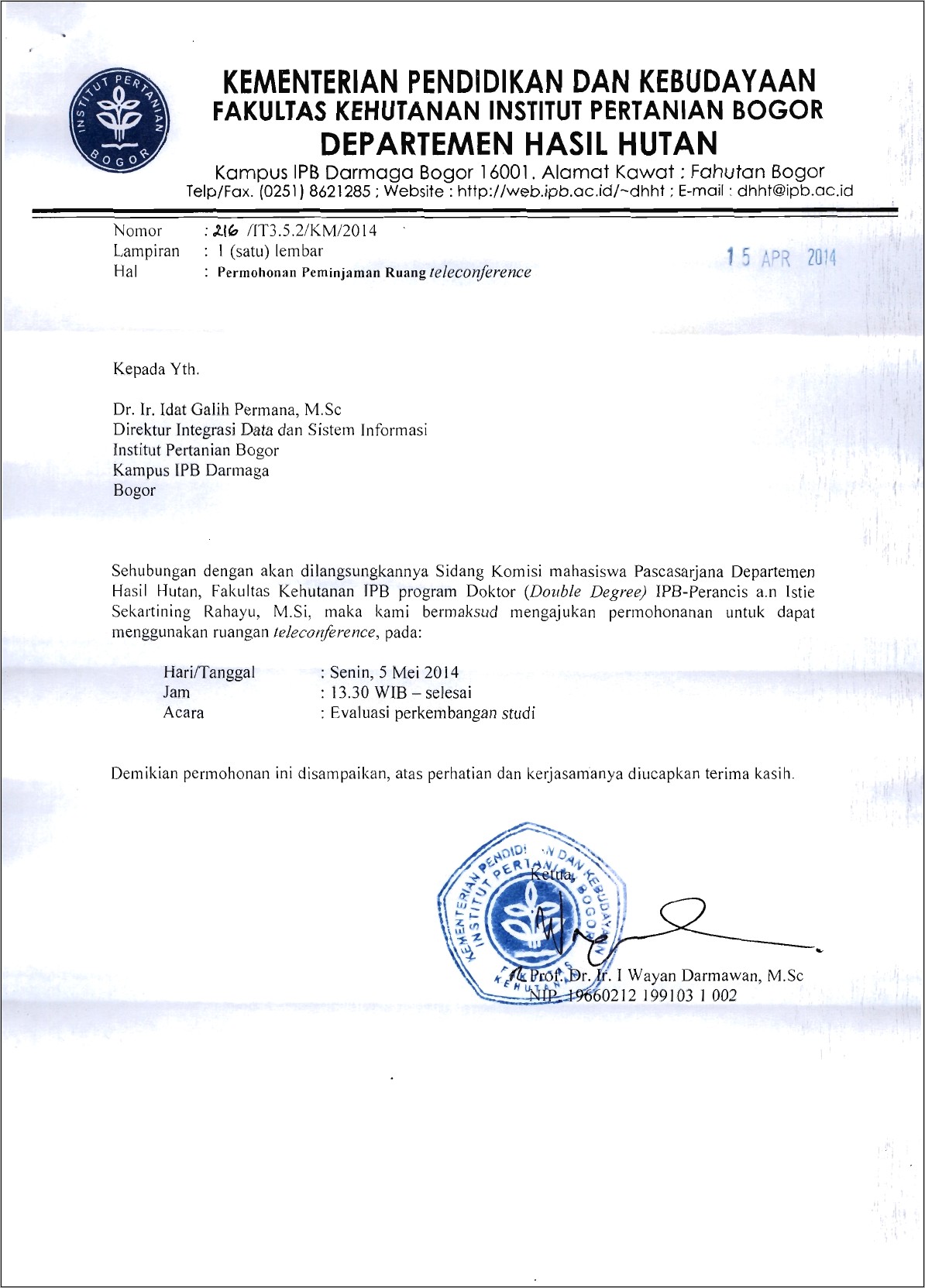 Contoh Surat Permohonan Ipb