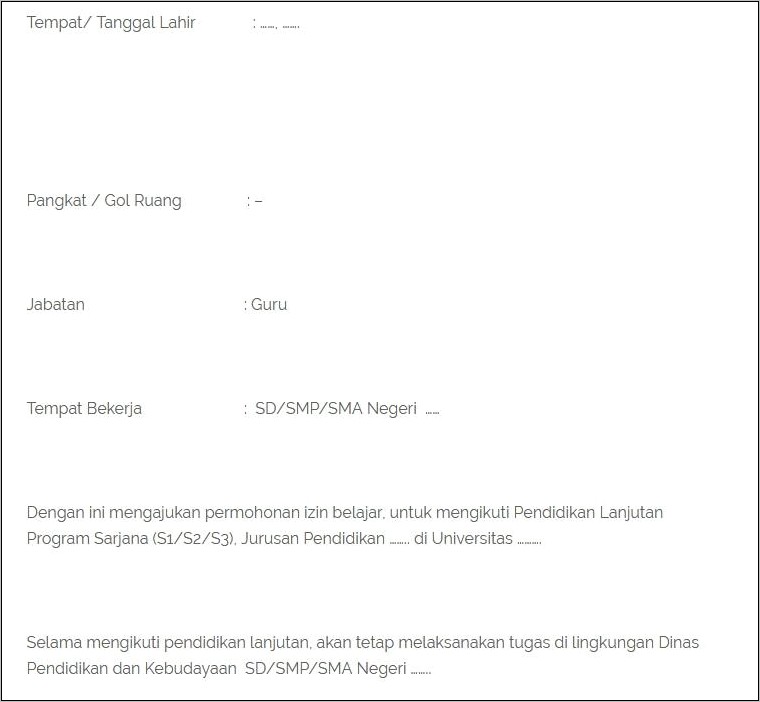 Contoh Surat Permohonan Izin Atasan Untuk Melanjutkan Pendidikan