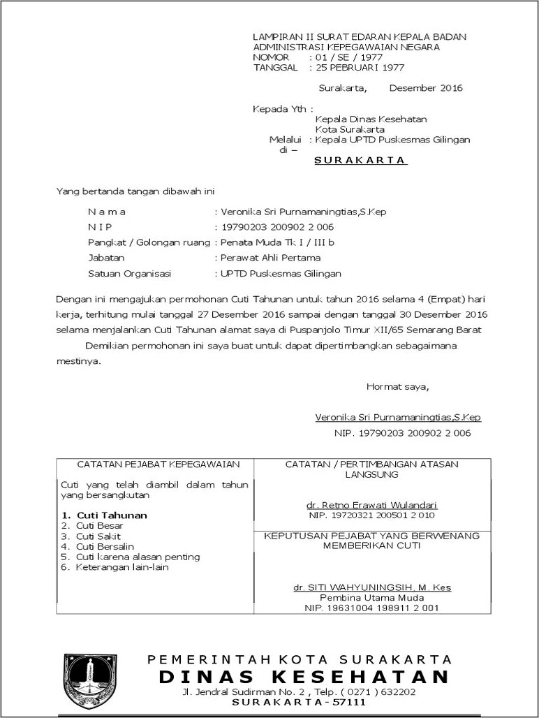 Contoh Surat Permohonan Izin Cuti Tahunan