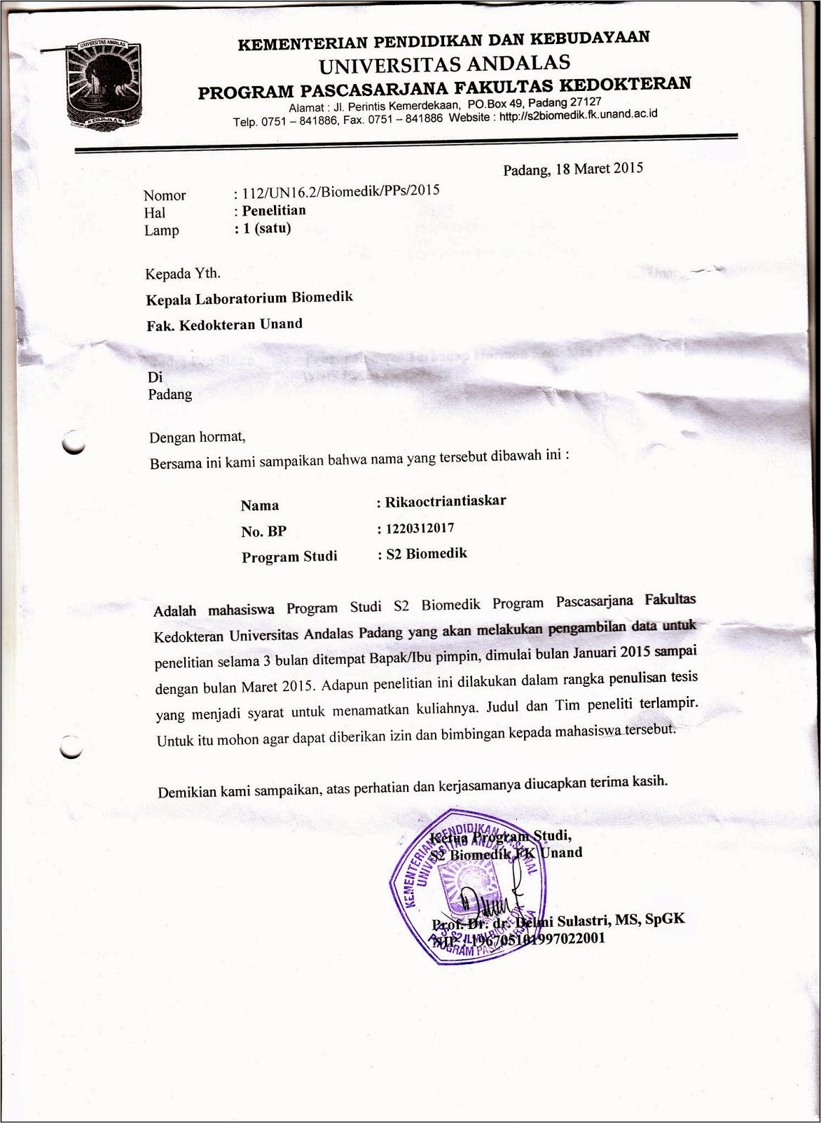 Contoh Surat Permohonan Izin Kegiatan Lab