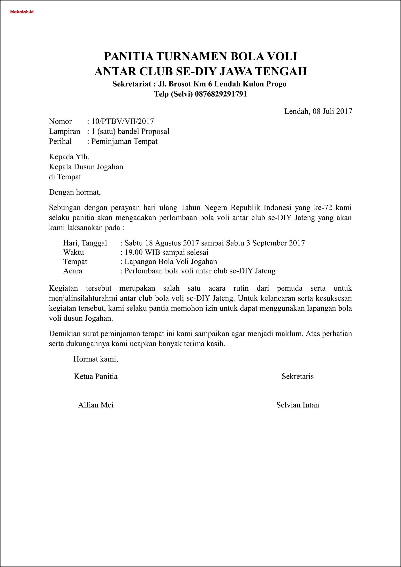 Contoh Surat Permohonan Izin Kegiatan