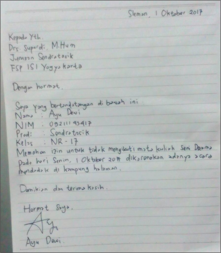 Contoh Surat Permohonan Izin Kuliah Untuk Keperluan Kantor