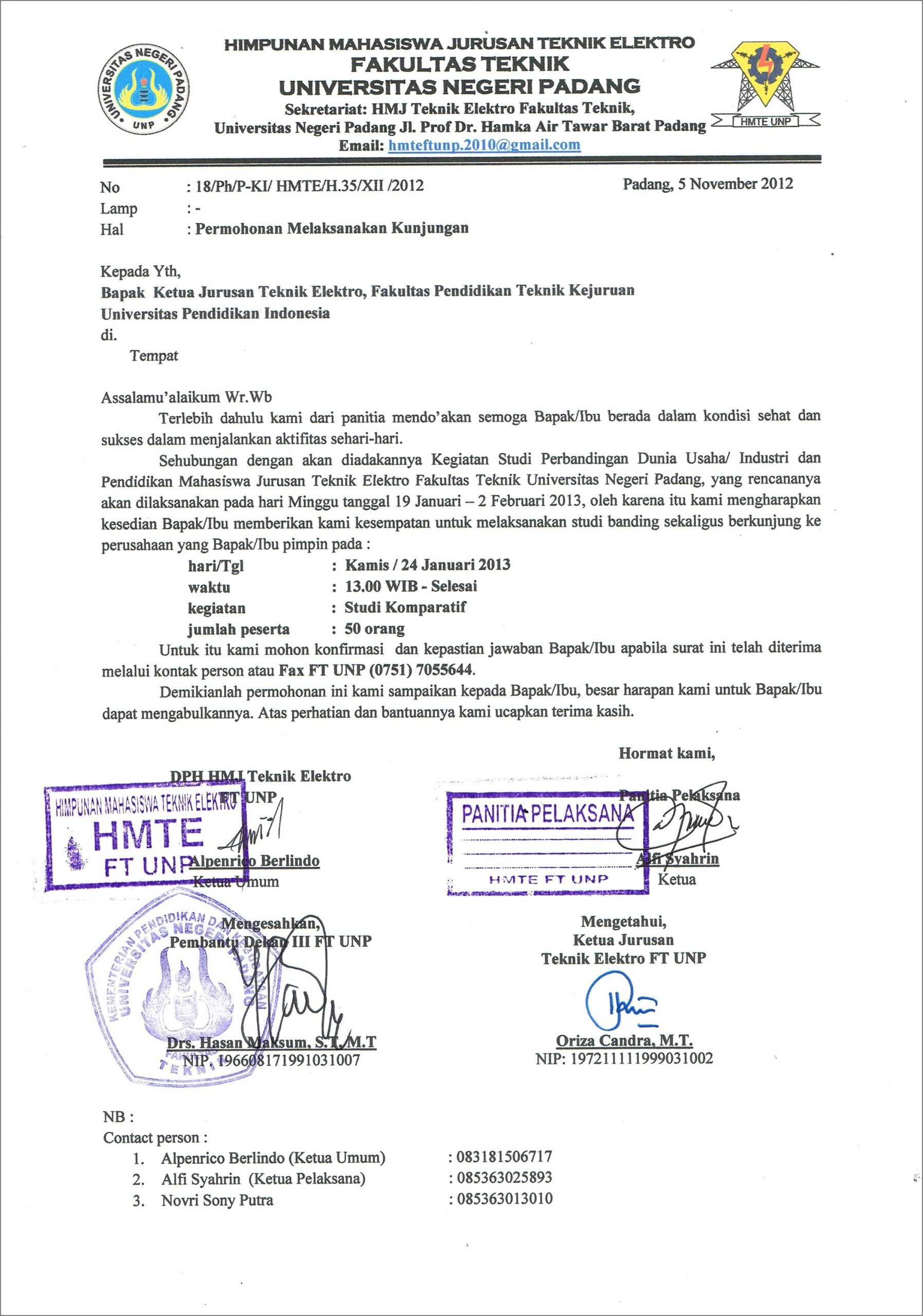 Contoh Surat Permohonan Izin Kunjungan Ke Perusahaan