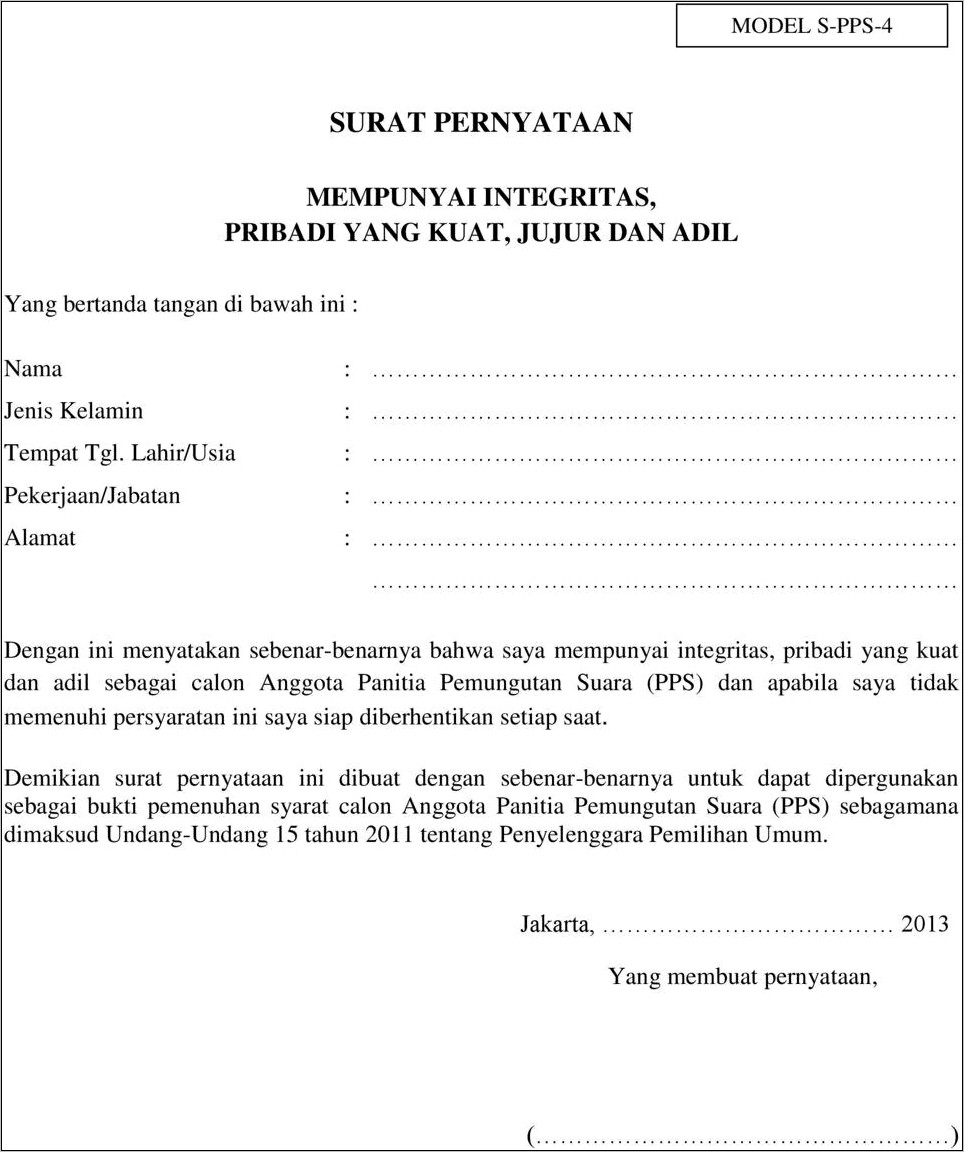 Contoh Surat Permohonan Izin Menjadi Anggota Kpps