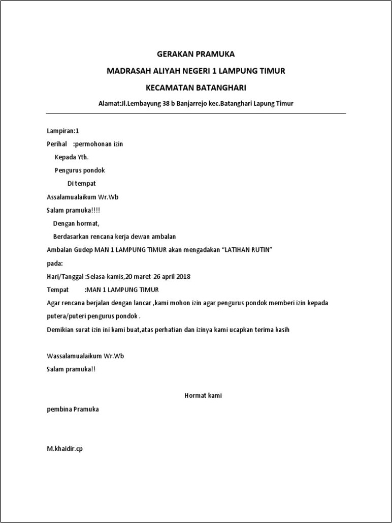 Contoh Surat Permohonan Izin Sosialisai Pramuka Penegak