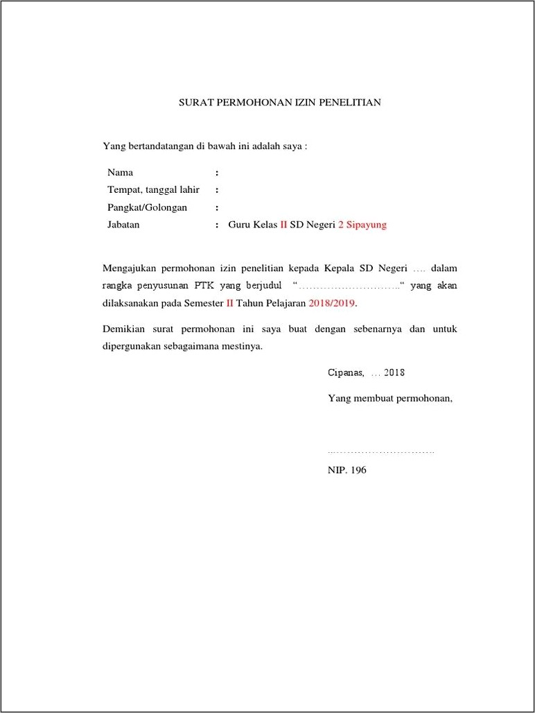 Contoh Surat Permohonan Izin Tempat Kelas