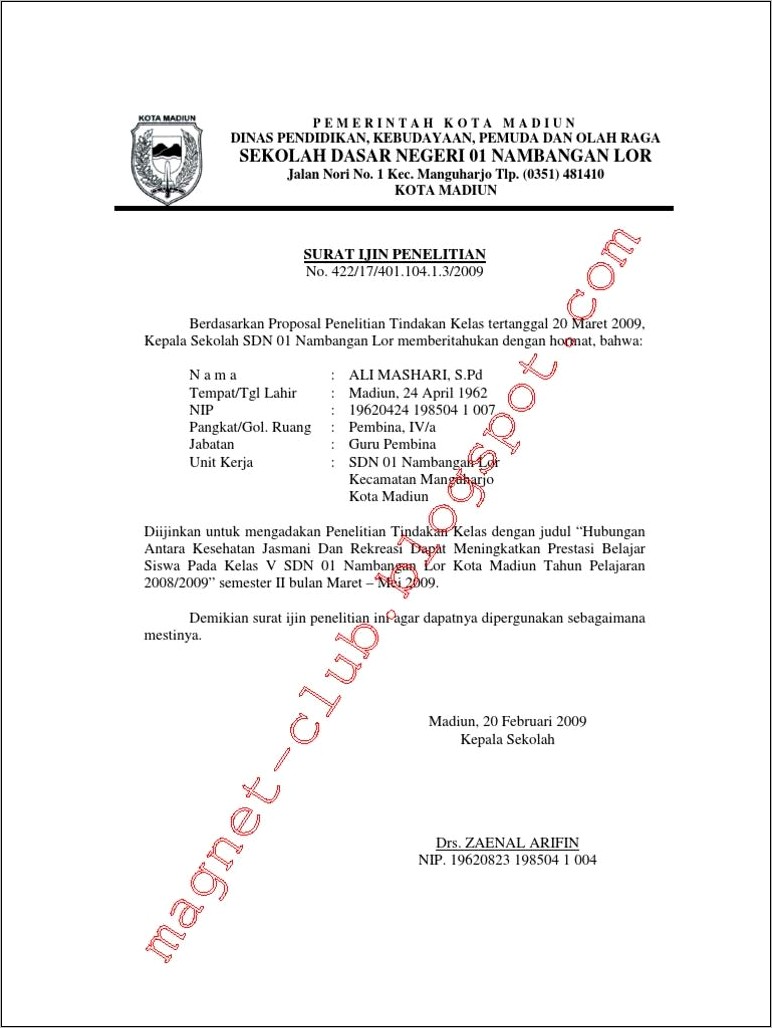 Contoh Surat Permohonan Izin Tempat Penelitian