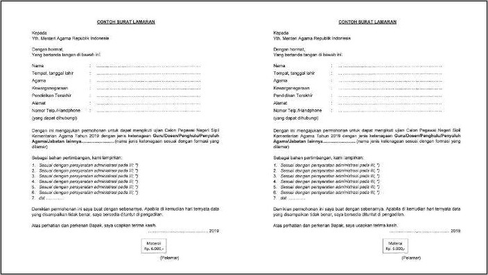 Contoh Surat Permohonan Jabatan Fungsional Umum