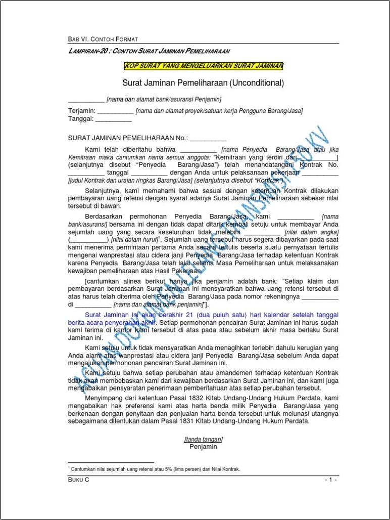 Contoh Surat Permohonan Jaminan Pemeliharaan