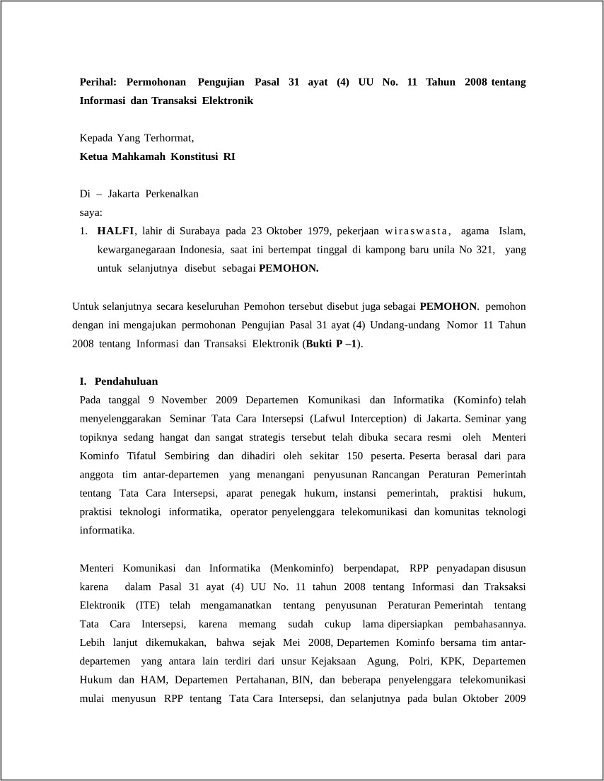 Contoh Surat Permohonan Judisial View Pasal Pasal Uu